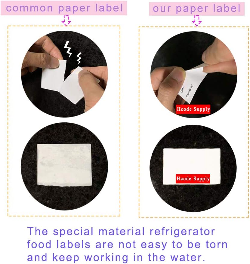 Hcode 2 x 3'' Self-Adhesive Removable Freezer Food Labels- Easy Clean Leaves No Residue- Cooler Food Storage Freezer Stickers Plastic Paper Perfect for Reusable Containers 300 Stickers (2x3 Fill in)