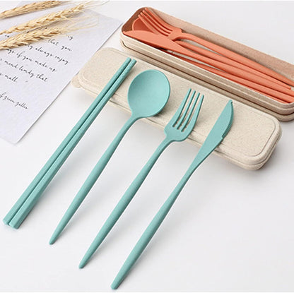 HAGBOU Plastic Travel Utensils, 4 Sets Spoons and Forks Set Silverware, Portable Reusable Utensils with Case for Lunch Box, Picnic, Travel, Camping