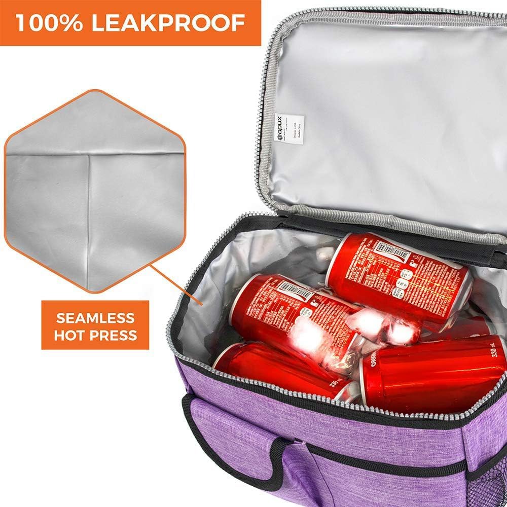 opux Insulated Lunch Bag Women Men, Dual Compartment Leakproof Lunch Box Adults Kids, Double Decker Meal Prep Bento Lunch Cooler Tote with Shoulder Strap for Work Office School Travel, Floral Purple