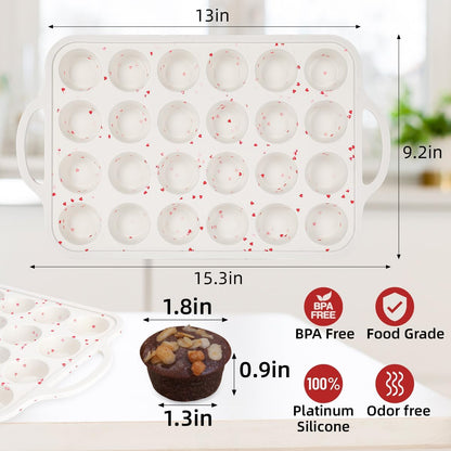 CAKETIME Mini Muffin Pan, Metal Reinforced Frame Mini Cupcake Pans 24 Cups Nonstick Muffin Silicone Molds with Handle for Baking Muffins, Cupcakes, Egg Bites 2 Pack