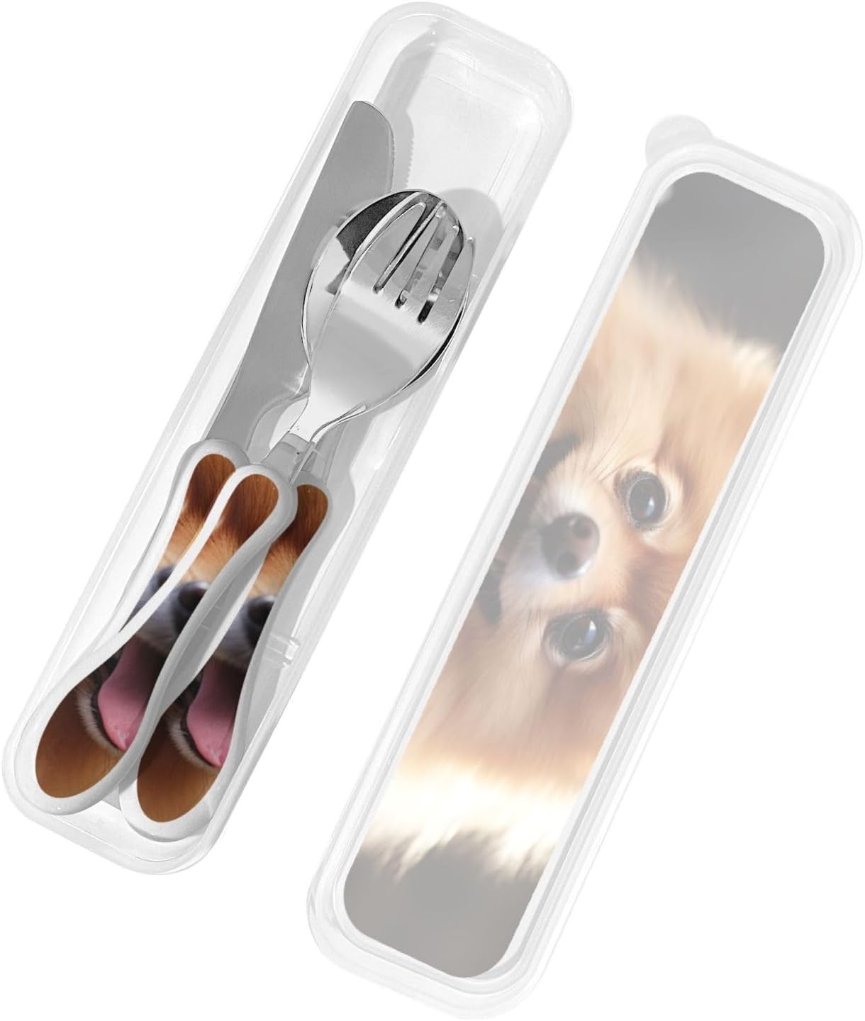 3-Piece Kids Silverware Set With Storage Case, Stainless Steel Reusable Children Safe Knife Spoon Fork Set Long Haired Dachshund Children Flatware Set For Kids Lunch Box