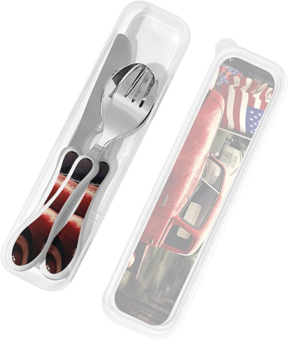 3-Piece Kids Silverware Set With Storage Case, Stainless Steel Reusable Children Safe Knife Spoon Fork Set Ballroom Dance Children Flatware Set For Kids Lunch Box