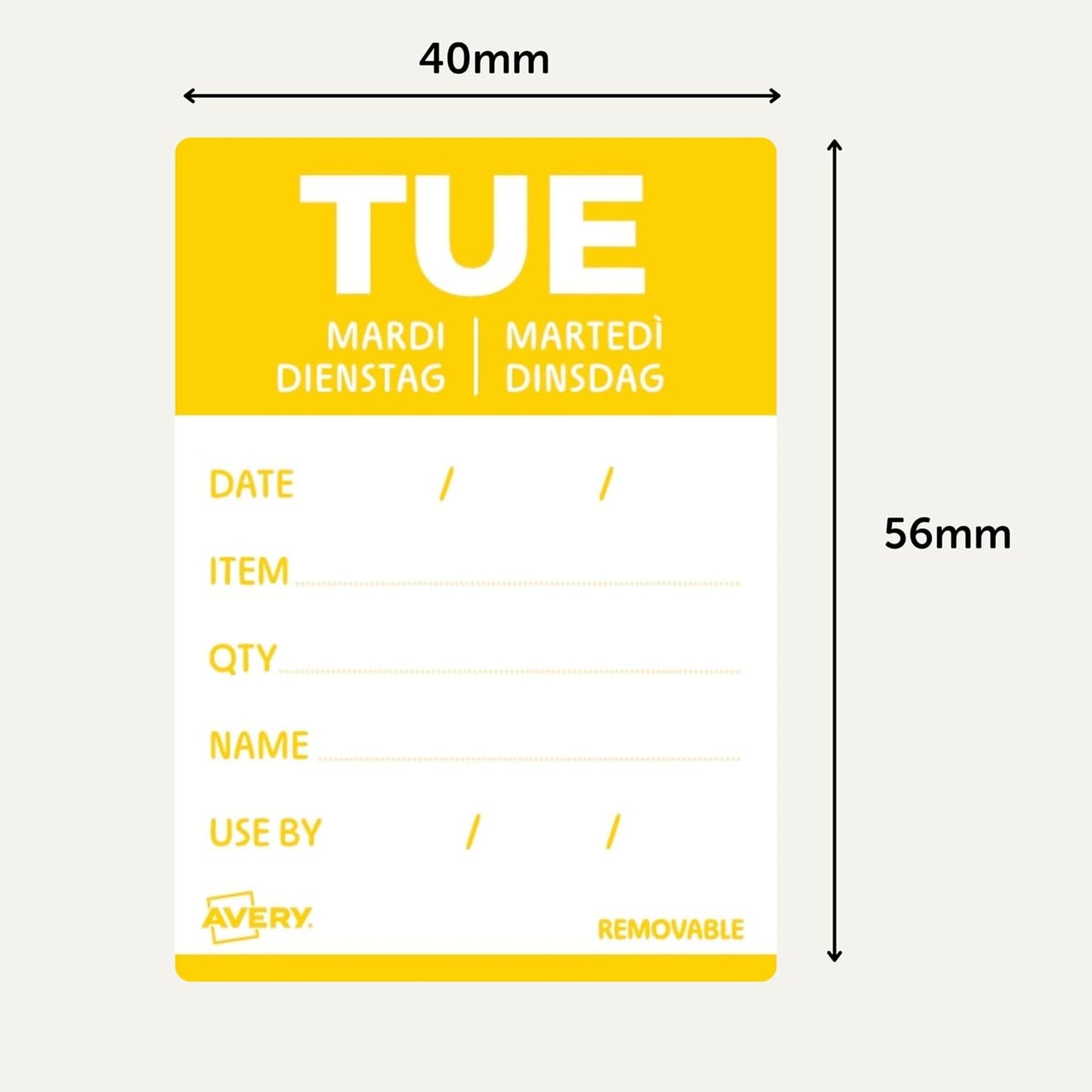 Avery Removable, Hand Writable, Detailed Food Day Labels, Strong Adhesive, 40 x 56 mm, Sunday, Black, 500 Labels, Preprinted Design (DLDSUNREV-500)