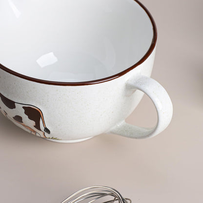 Gaolinci Cow Embossed Ceramic Mixing Bowl, 1 Quart Batter Bowl, with Pouring Spout and Handle