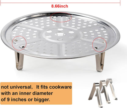 8.7 Inches Premium Stainless Steel Steamer Rack with Removable Stand | Steaming Tray Fits Cookware Over 9 Inches Inner Diameter. Silver 22cm Steamers Rack. WIVKFML