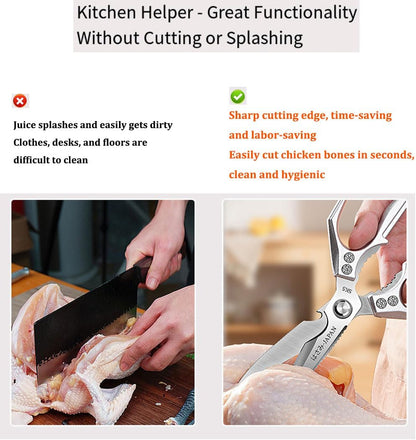 Kitchen Scissor, Heavy Duty Stainless Steel Kitchen Shears Scissor for Food, Sharp Cooking Scissors for Meat Chicken Fish Nut Vegetable Herb, Bottle Opener (Sliver)