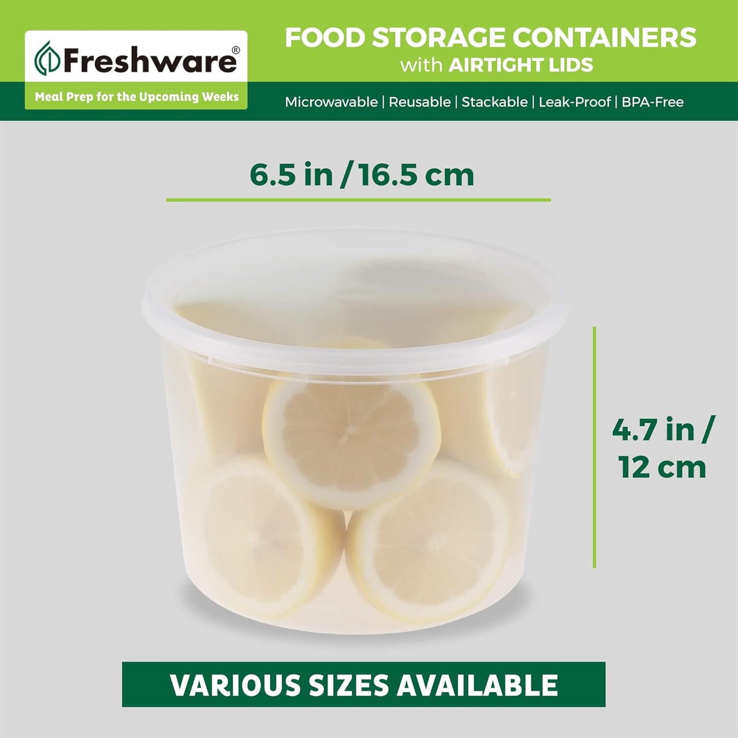 Freshware Food Storage Containers [24 Set] 32 oz Plastic Deli Containers with Lids, Slime, Soup, Meal Prep Containers, BPA Free, Stackable, Leakproof, Dishwasher and Freezer Safe, Translucent