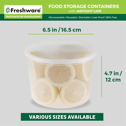 Freshware Food Storage Containers [24 Set] 32 oz Plastic Deli Containers with Lids, Slime, Soup, Meal Prep Containers, BPA Free, Stackable, Leakproof, Dishwasher and Freezer Safe, Translucent