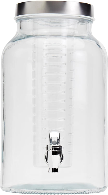 Mason Craft & More 3 Gallon Glass Beverage Drink Dispenser with Leakproof Spigot and Metal Stand