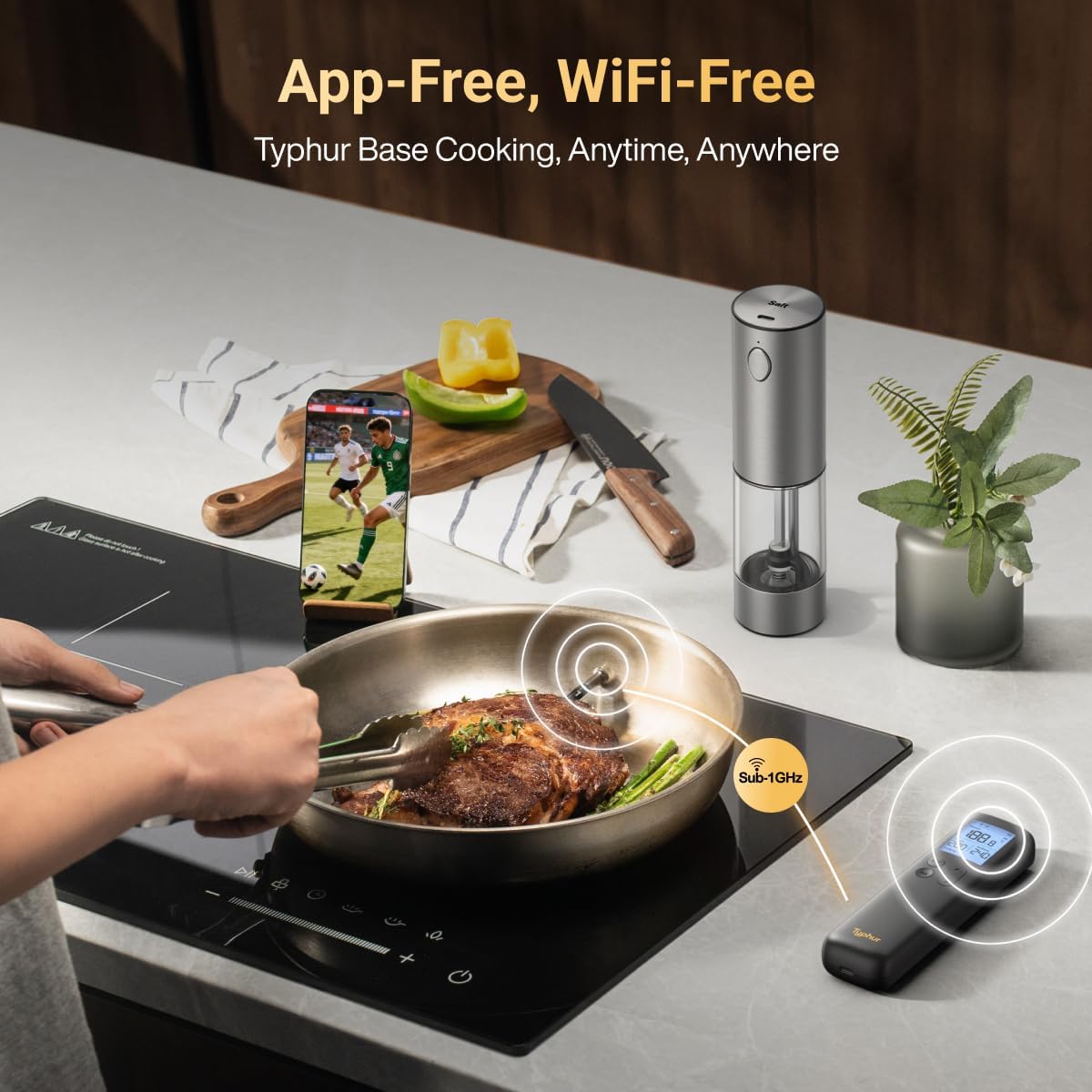 Typhur Sync Gold Gen2 Sub-1G Wireless Meat Thermometer with 6 Sensors & LCD