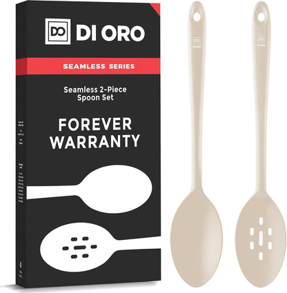 DI ORO Silicone Spoons for Cooking - Large Kitchen Spoons for Mixing, Serving, & Stirring - 600°F Heat-Resistant Non Stick Utensils – Big Solid & Slotted - Dishwasher Safe (2pc, Black)