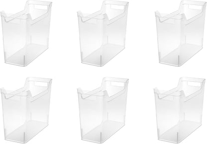 Sterilite Narrow Shelf Bin with Handles, Plastic Storage Container for Organizing Shelving, Closet, Pantry, and Countertops, Clear, 6-Pack