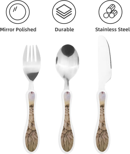 3-Piece Kids Silverware Set With Storage Case, Stainless Steel Reusable Children Safe Knife Spoon Fork Set Colorful Abstract Dragonfly Children Flatware Set For Kids Lunch Box