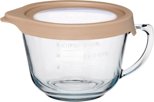Anchor Hocking Batter Bowl, 2 Quart Glass Mixing Bowl with TrueFit Lid