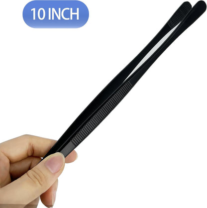 8-Inch Plating Tweezers Culinary Kitchen Tweezer Stainless Steel, Black Offset Tweezers for Cooking Food Design (8-Inch Offset Design)