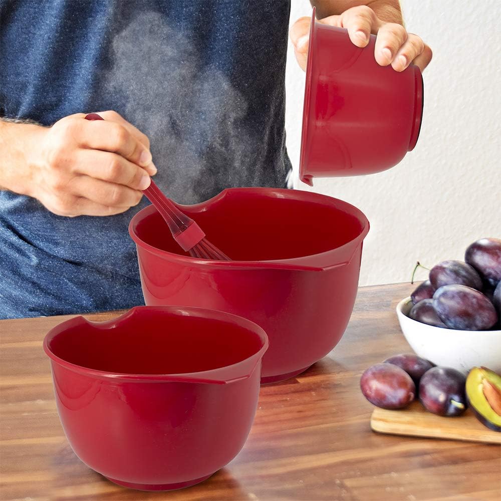 Glad Mixing Bowls with Pour Spout, Set of 4 - Nesting Plastic Bowls (1.2qt, 1.9qt, 2.8qt, and 3qt with Handle) - Non Slip Base, Dishwasher Safe Kitchen Cooking and Baking Supplies, Green