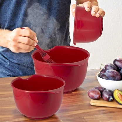 Glad Mixing Bowls with Pour Spout, Set of 4 - Nesting Plastic Bowls (1.2qt, 1.9qt, 2.8qt, and 3qt with Handle) - Non Slip Base, Dishwasher Safe Kitchen Cooking and Baking Supplies, Green