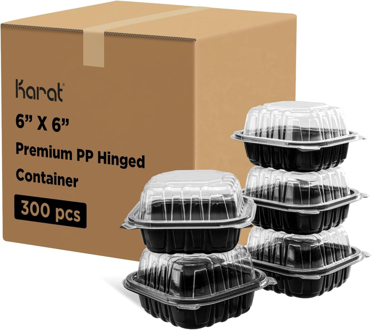 Karat Premium PP Hinged Container [150 ct], Take Out Food Containers - Case (9"x9", 3 compartments)