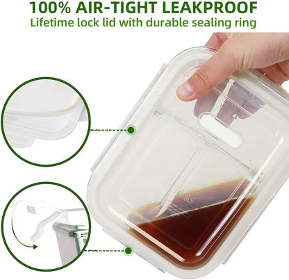 DAS TRUST 5 Pack 36oz Bento Box Glass Meal Prep Containers 3 Compartments Glass Food Storage Containers with Lids Meal Prep Bowls Lunch Box Glass Food Prep Containers Lunch Container for Oven
