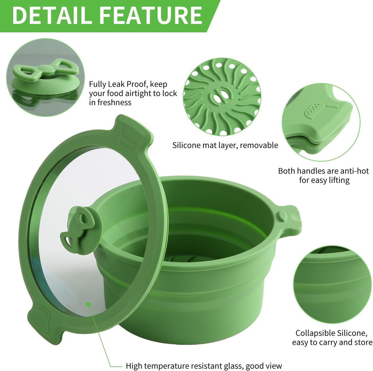 2 Set 27oz and 47oz Collapsible Silicone Microwave Vegetable Steamer Cooker