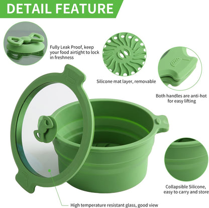 2 Set 27oz and 47oz Collapsible Silicone Microwave Vegetable Steamer Cooker