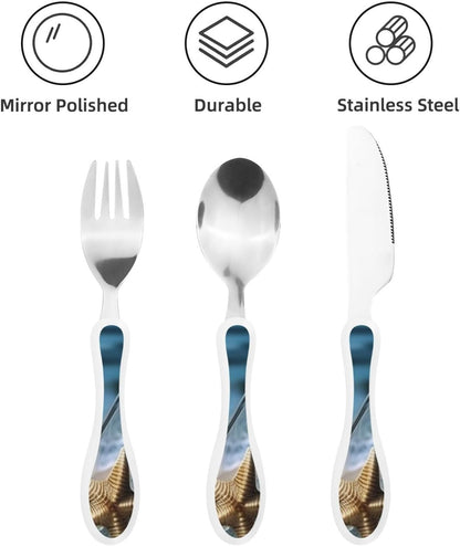 3-Piece Kids Silverware Set With Storage Case, Stainless Steel Reusable Children Safe Knife Spoon Fork Set Yellow Sunflowers Children Flatware Set For Kids Lunch Box