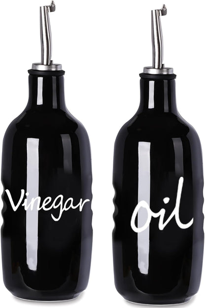 Farmhouse Ceramic Oil and Vinegar Dispenser Bottle Set (White)