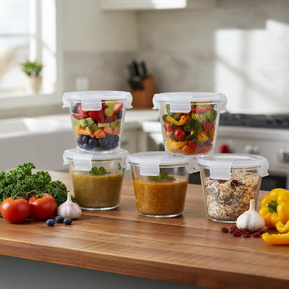 H.JSS WDJS 3Cup Round Glass Food Storage Containers with Airtight lids, 23oz Glass Meal Prep Containers, Heat-Resistant BPA-Free for Soup Leftover, Microwave, Dishwasher and Fridge Safe (white-4Pack)