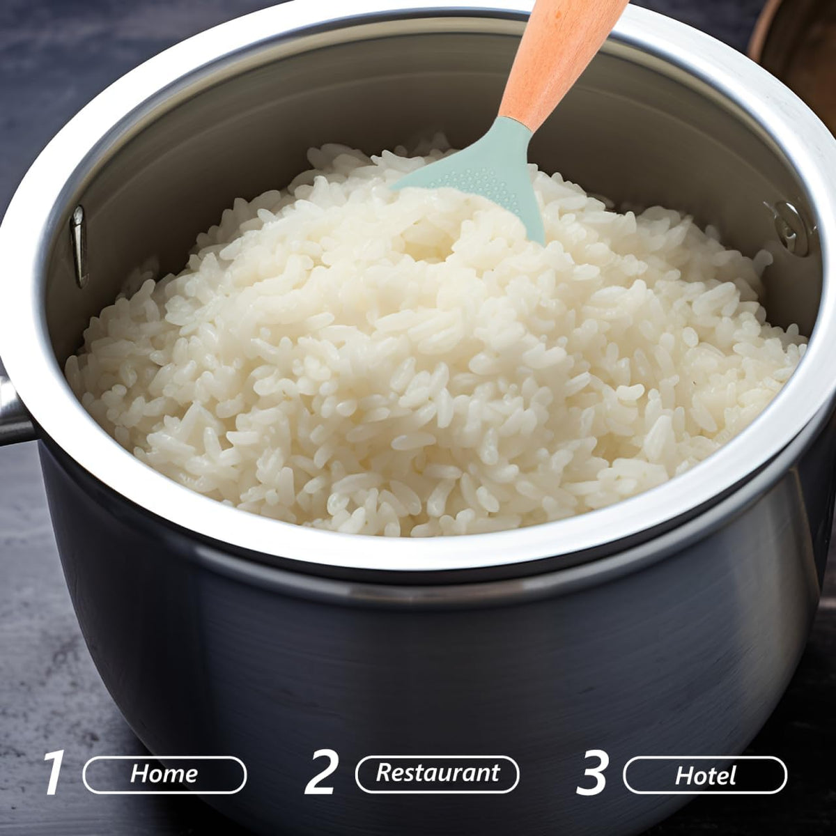 MAGICLULU Silicone Rice Paddle with Wooden Handle, Non Stick Rice Spoon