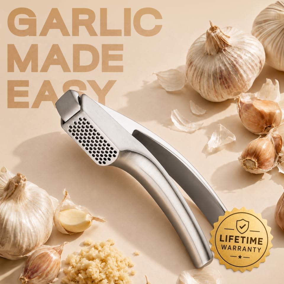 Gourmet Easy Garlic Press Lifetime Replacement, No Need to Peel, Fine Mince