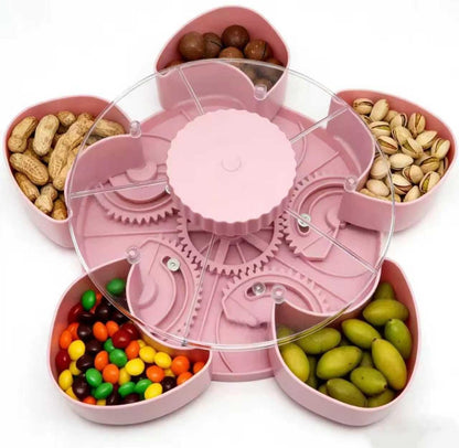 Rotating Divided Serving Tray with Handles, Food Safe Plastic Snack Containers for Party, Fruit & Veggie Storage Tray with Lid, Multi Scene Serving Platters for Home & Gifts