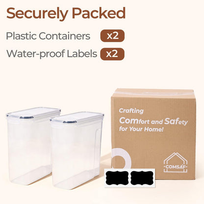 ComSaf Rice Container Set of 2(9.5L/10Qt), Large Airtight Food Storage Containers with Lid and Rice Washer, Plastic Canisters Sets for The Kitchen, Pantry Organizers for Flour, Cereal and Cooking