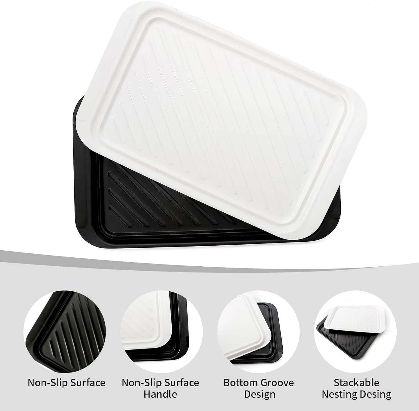 TP Grilling Prep and Serve Trays, 17 x 10.5 inch BBQ Trays for Cooked and Raw Foods, Set of 2 Melamine Serving Platters for Meats, Grill Accessories, Black and Red