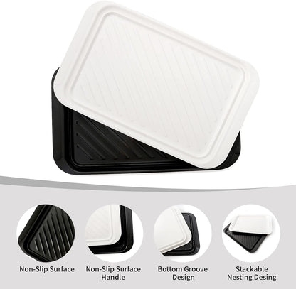 TP Grilling Prep and Serve Trays, 17 x 10.5 inch BBQ Trays for Cooked and Raw Foods, Set of 2 Melamine Serving Platters for Meats, Grill Accessories, Black and Red