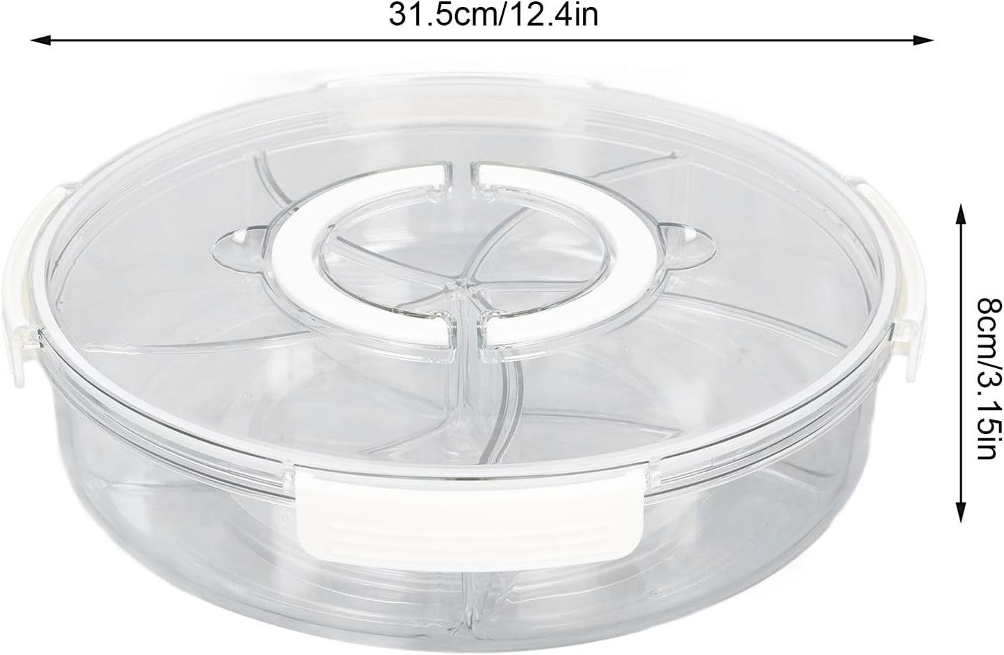 5 Grid Round Rotating Snack Box, Divided Food Storage Container With Lid & Handle, Multi - compartment Serving Tray for Fruit Nut Candy Snack Party Household Use (White)