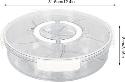 5 Grid Round Rotating Snack Box, Divided Food Storage Container With Lid & Handle, Multi - compartment Serving Tray for Fruit Nut Candy Snack Party Household Use (White)