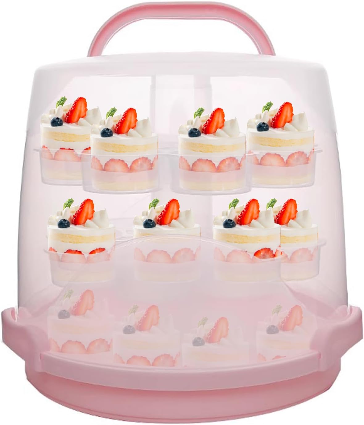 3-Tier Party Cupcake Carrier, Cupcake Holder with Lid and Handle for Transport Storage 24 Cupcakes (White)