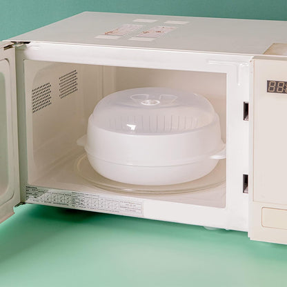 Plastic Microwave Heating Steamer with Lid and Tray (White)