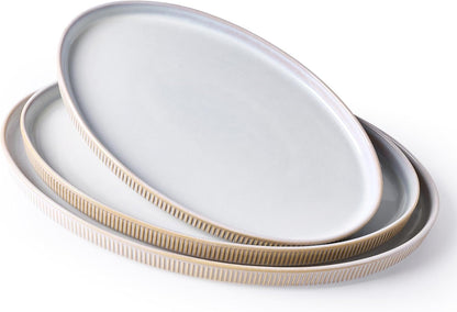 famiware Serving Platter, 16/14.6/12.9 Inch Serving Dishes for Entertaining, Party Serving Trays for Food, Buffet Oval Platters for Food, Large Plates for Bread Turkey Cheese Appetizer, Matte White