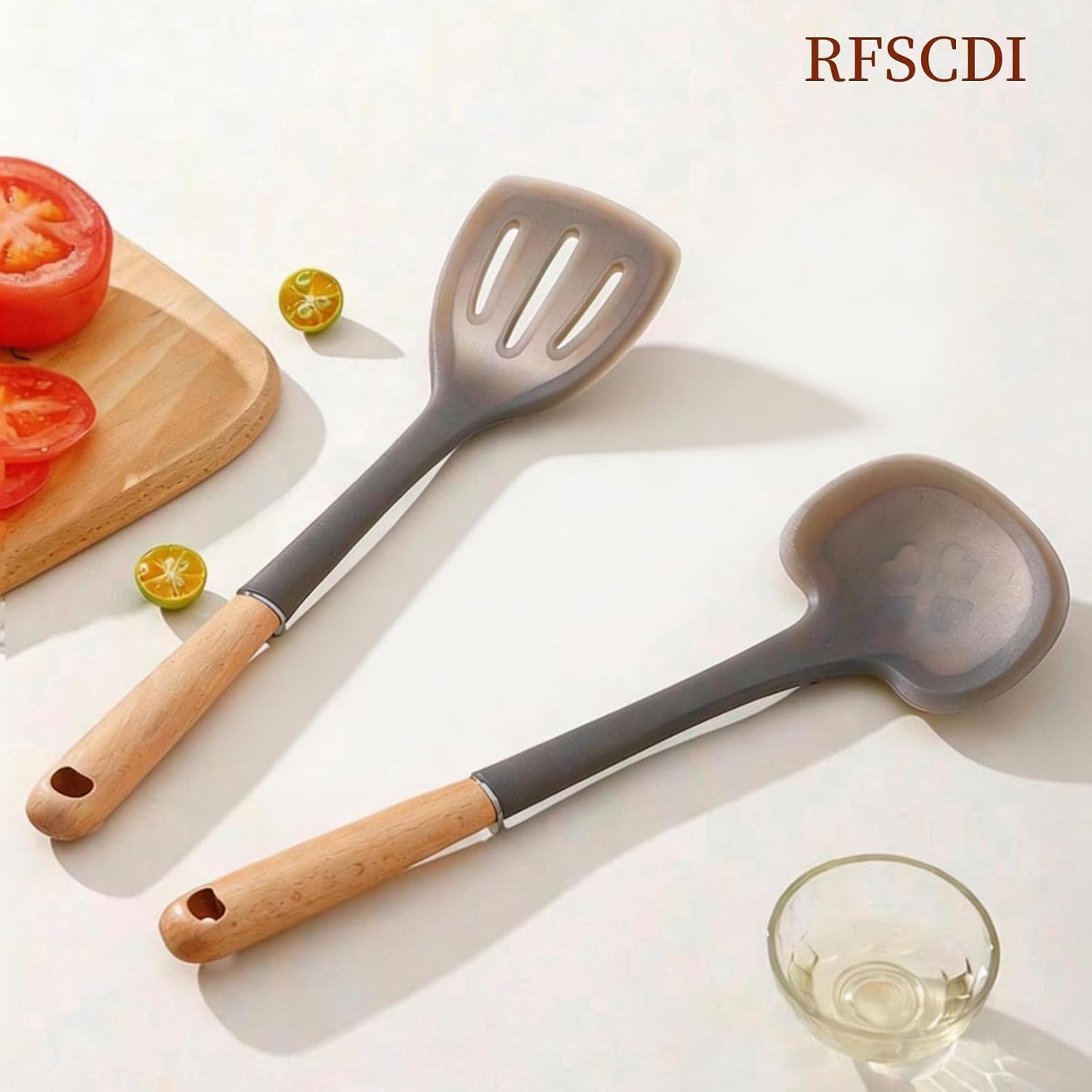 Exquisite Silicone Cooking Utensils Set - Non-Toxic, Heat-Resistant Kitchen Utensils Set with Food-Grade Silicone & Wood Handles - Includes Spatula & Spoon for Non-Stick Cookware, Black