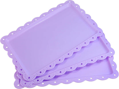 Set of 6 Plastic Serving Trays Food Tray - 14" x 9" Rectangle Serving Platter for Party Cafeteria Kitchen Restaurant , Small Flat Trays for Dessert Fruit Cookie Snack (6, White)