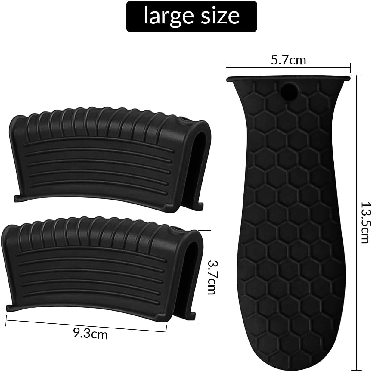 3 Piece Silicone Cast Iron Handle Cover with Pot Handle Covers Set，Cast Iron Handles Sleeve (Black-Small)