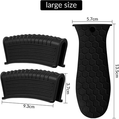 3 Piece Silicone Cast Iron Handle Cover with Pot Handle Covers Set，Cast Iron Handles Sleeve (Black-Small)