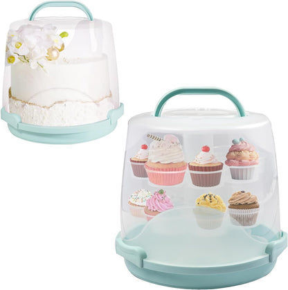 Cake Carrier Round Cake Stand Plus Height Cake Container with Cupcakes Pad, Handle, Lid Reusable Package Box for Transporting Desserts,Pie,Toast,Fruit (10" Black)