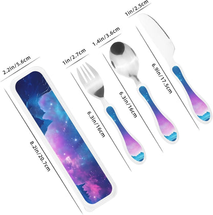 3-Piece Kids Silverware Set With Storage Case, Stainless Steel Reusable Children Safe Knife Spoon Fork Set Parrots On Branches Children Flatware Set For Kids Lunch Box