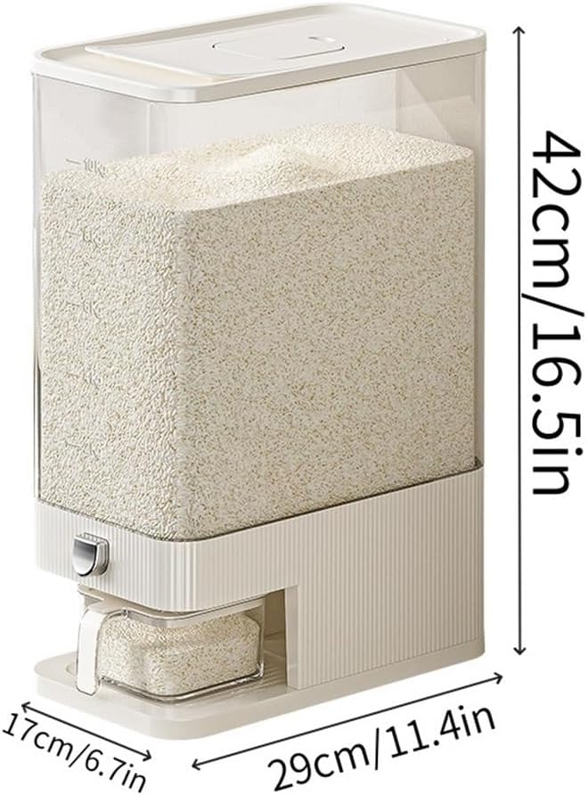 22 lbs Large Capacity Rice Dispenser with Airtight Lid, Multipurpose Rice Storage Container Measuring Cup for Kitchen, Rice, Soybean Corn(Purple)