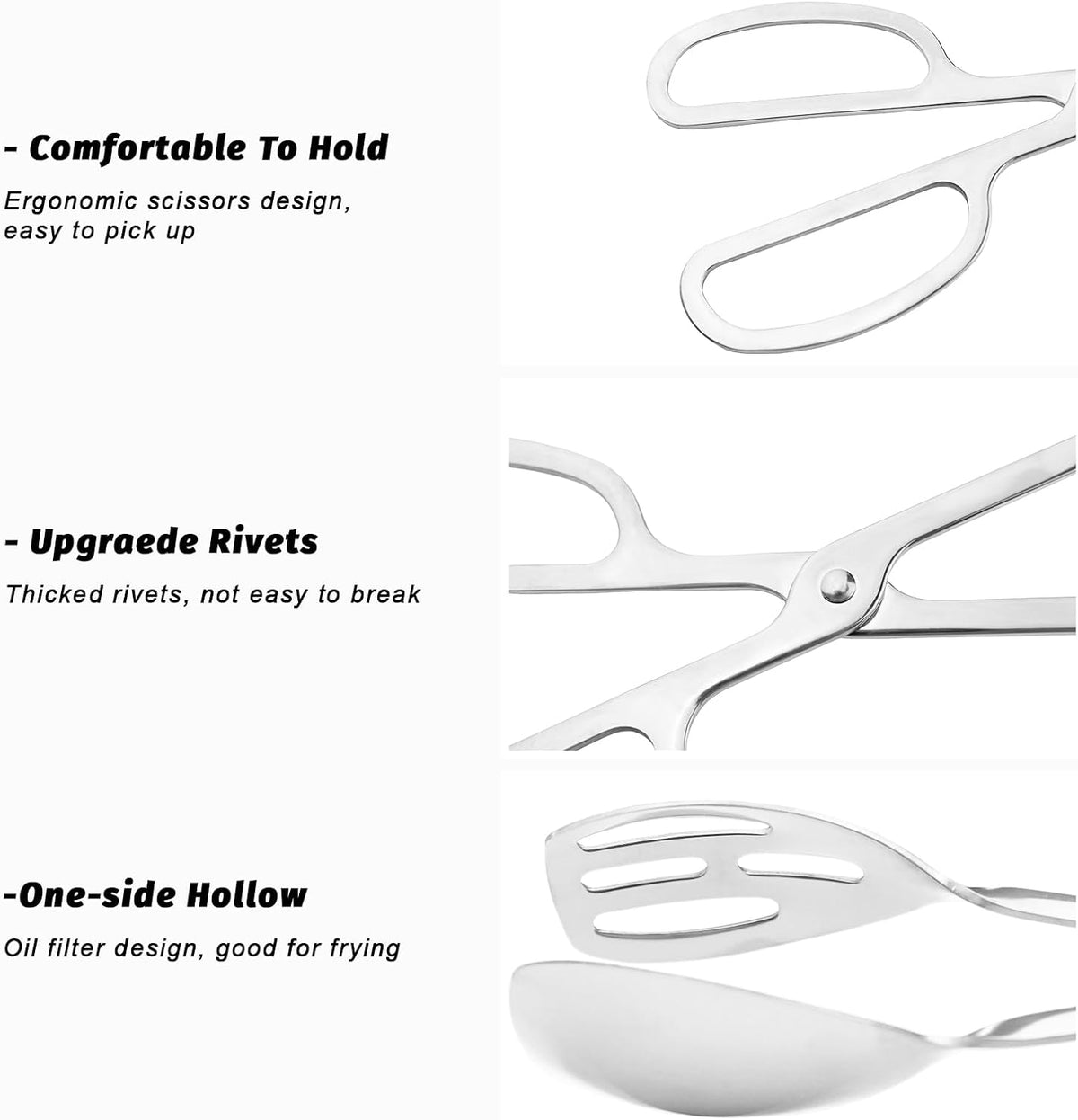 3 Pieces Buffet Serving Tongs, Salad Tongs for Kitchen Serving, Stainless Steel Food Scissor Tongs, Thickening Food Serving Tongs for Home Party Bread Cake Bake Steak Barbecue Buffet Catering (Silver)