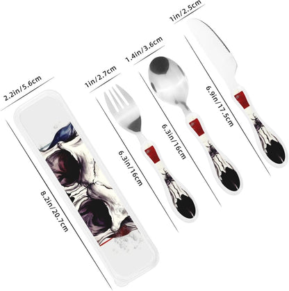3-Piece Kids Silverware Set With Storage Case, Stainless Steel Reusable Children Safe Knife Spoon Fork Set Tropical Sunset Seaside Children Flatware Set For Kids Lunch Box