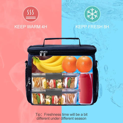 Tiblue Insulated Lunch Bag for Women/Men, Reusable Lunch Box for Office Work School Picnic,Leakproof Freezable Cooler Bag with Adjustable Shoulder Strap for Kid/Adult(Medium, Black & White Stripes)