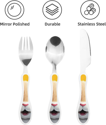 3-Piece Kids Silverware Set With Storage Case, Stainless Steel Reusable Children Safe Knife Spoon Fork Set Easter Bunny Eggs Spring Flower Rabbit Children Flatware Set For Kids Lunch Box